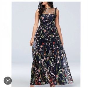 NWT Morgan and Co Floral Embroidery Tulle Gown.